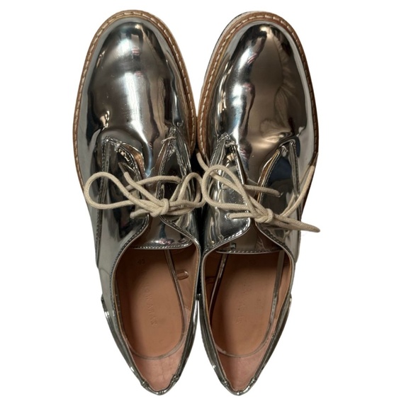 Zara Size 9 Metallic Silver Platform Oxford Brogues - Stunning Mirror Finish - Picture 3 of 11